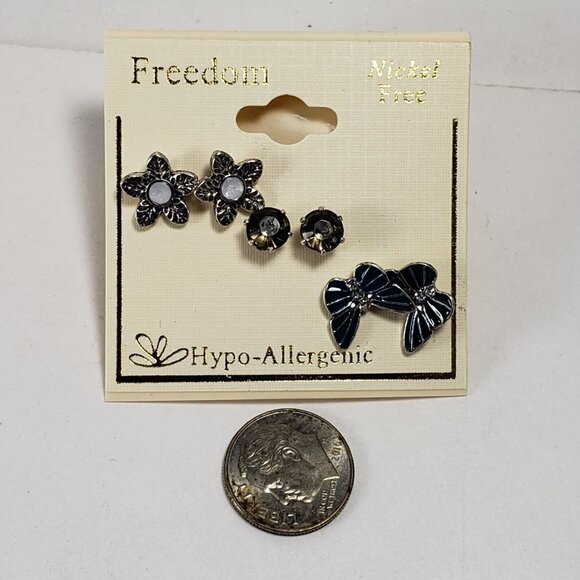 Set of 3 Stylish Yellow Crystal Flower, Green Butterfly designs Stud Earrings - Picture 6 of 8